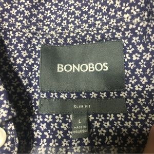 BONOBOS Mens Slim Fit Long Sleeve Buttoned Down Blue Purple White Daisy Flower L